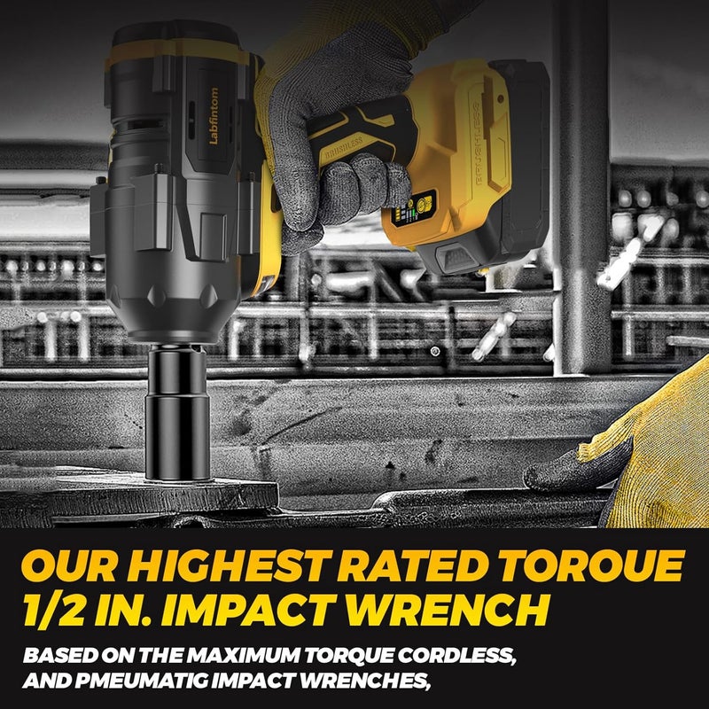 Labfintom Cordless Impact Wrench for De-Walt 20V Battery, 1/2" High Torque Impact Gun, 900Ft-lbs(1200N.m) Brushless Power Impact Driver with 4-Mode Speed, LED Work Light (Battery NOT included) - Image 5
